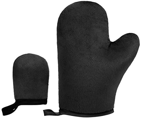 Self Tanning Mitt Tan Mitt Tanning Mitt Applicator with Thumb and Face Applicator Mitt Washable Reusable Sunless Tanner Mitt Tools Set for Mousse, Lotion, Spray and Oil(Black)