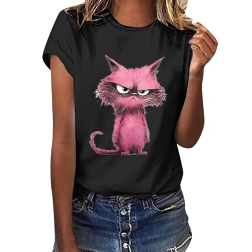 Camisetas de moda para mujer, de manga corta, cuello redondo, holgadas, cómodas, suaves, de verano, casuales, básicas, holgadas, básicas, para mujer, Negro, XL