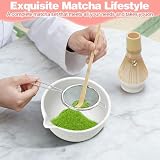 Zestaw premium matcha – 7-częściowy zestaw do herbaty matcha, tradycyjny zestaw do herbaty z miotłą bambusową, ceramiczną miską (Chawan), sitkiem i akcesoriami – japoński zestaw do herbaty matcha, dla