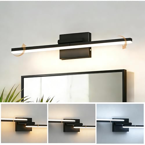 Image of L LOHAS LED 23.7-Inch Bathroom Vanity Light Bar Over Mirror, 180 Rotatable Black Modern Bathroom Light Fixtures, 3CCT Adjustable LED Vanity Lights for Living Room Wall