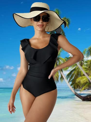 Dihklcio Sexy One Piece Bathing Suit For Women Tummy Control Swimsuits For Women One Piece Swimsuit Women Ruffle Edge (Xl, Black) #TOP2