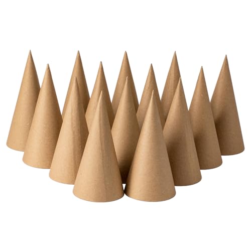 Crafjie 14PCS Paper Mache Cones Open Bottom 5.9 x 2.75in, Paper Cone for DIY Art Projects, Christmas Gnomes, Christmas Tree, Christmas hat, Halloween Decorations, Crafts and Holiday Decor, Brown