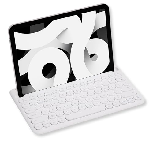 Macally Bluetooth Keyboard for Tablet | Wireless Keyboard for iPad mini/Air/Mini, iPhone (Multi-Device, Built-in Stand, Rechargeable) Easy to Use and Cute Portable - White
