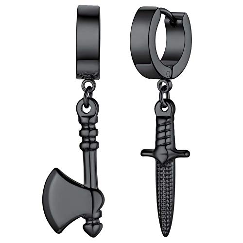 Asymmetry Huggie Hoop Earrings Axe and Dagger Dainty Dangle Hoop Earrings for Women Men s Punk Black Earrings Charms