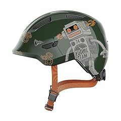 ABUS Kinderhelm Smiley 3.0 - Fahrradhelm mit tiefer Passform, kindergerechten Designs & Platz für einen Zopf - für Mädchen und Jungs - Grün mit Roboter-Muster, Größe S