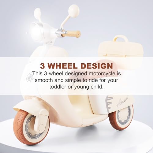 Image of Little Rides Lambretta Scooter | Rechargeable Battery Operated Ride-On Bike for Kids | Ages 2 to 5 Years | Premium Ride-On Toy Bike for Toddlers - Children - (Cream)