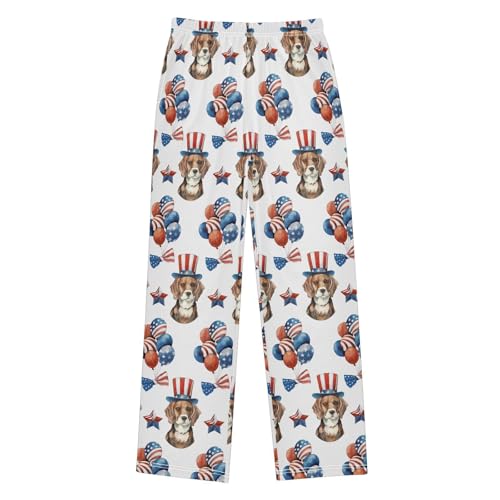 Boys' Pants American Flag with Dogs July 4th Long Bottoms Jogger Pants Elastic Waist Trousers with Pockets S-XL