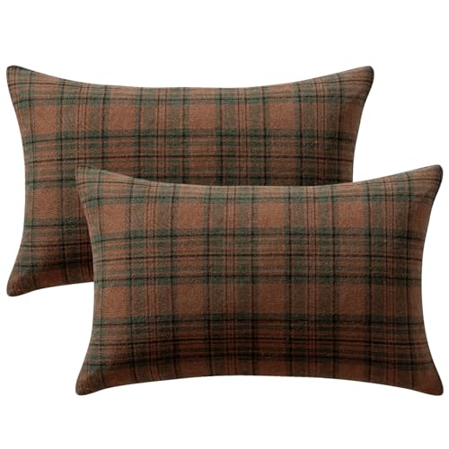 Image of MIULEE Fall Plaid Pillow Covers Scottish Tartan 12x20 Terracotta Brown | Set of 2 Fall Decorations Lumbar Cushion Covers, Farmhouse Winter Home Decor, for Thanksgiving Sofa Couch Bed Living Room