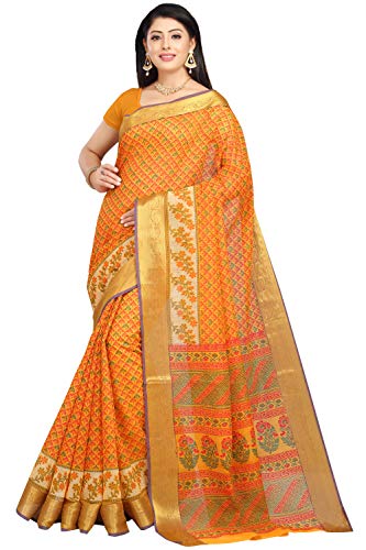 Image of RANI SAAHIBA Women's Poly Cotton Printed Saree With Blouse Piece (SKR6947 Gold)