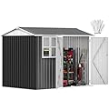DWVO 8x6ft Large Tool Storage Shed with Window, Lockable Doors, and Sloped Roof, Oversized Steel Outdoor Storage Shed for Garden, Patio, Garage, Backyard, Lawn - Gray & White