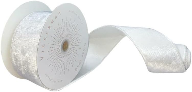 Vickerman 2.5" x10yd Plush White Velvet Christmas Ribbon