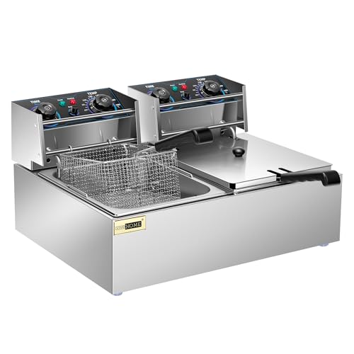 VIVOHOME Freidora Eléctrica Comercial 20L con 2 Cestas para Freír Temperatura Ajustable 60-200°C Freidora Eléctrica con Temporizador de 60 Minutos