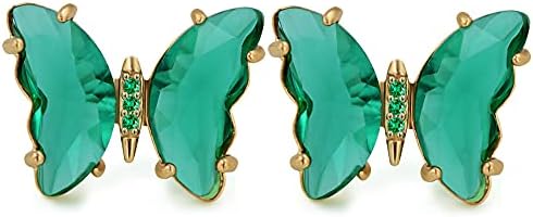 MISS RIGHT 925 Sterling Silver Green Butterfly Stud Earrings for Women Trendy Girls, Hypoallergenic Statement Cute Cubic Zirconia Aesthetic Earrings Studs