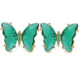 MISS RIGHT 925 Sterling Silver Green Butterfly Stud Earrings for Women Trendy Girls, Hypoallergenic