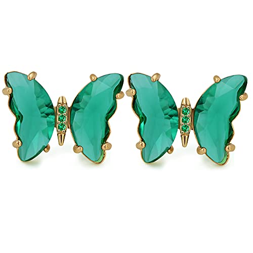 Miss Right 925 Sterling Silver Green Butterfly Stud Earrings For Women Trendy Girls, Hypoallergenic Statement Cute Cubic Zirconia Aesthetic Earrings Studs #TOP3
