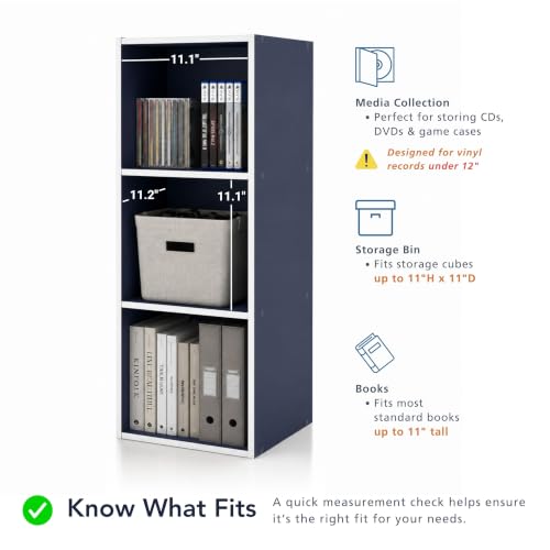 Homes: Inside + Out Apexa 2-Cube Storage Organizer Shelves, Stackable Wood Bookcase Fits Cubby Bins for Organization, Dorm Teen Room Decor & Home Office, Steel Blue by HOMES: INSIDE + OUT - Used condition - Image 6