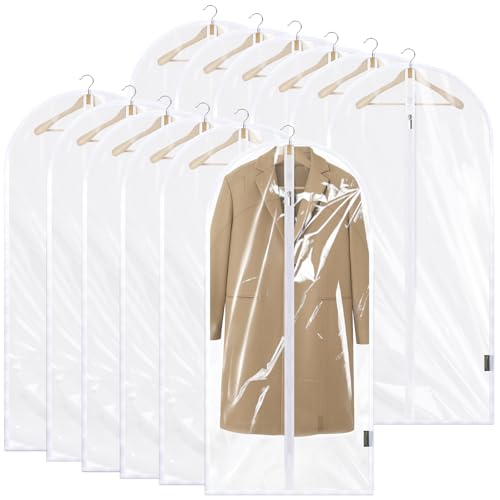 BALEINE 12PK Clear Garment Bags for Hanging Clothes, 48" Dress Suit Bag