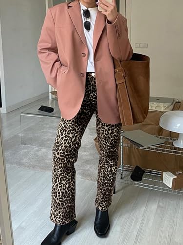 Leopard Print Jeans for Women - Y2K Vintage Cheetah Print Pants, Straight Leg High Waisted Pants for Women3