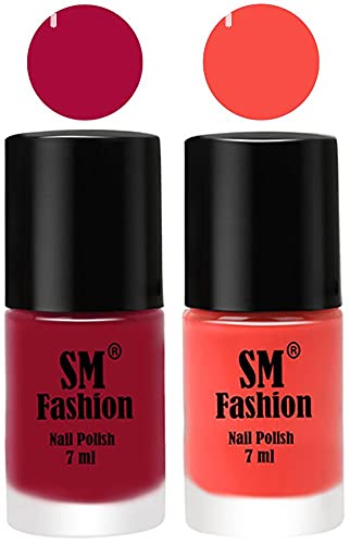 Image of Long Lasting Nail Polish | Nail Paint Combo 7 ml Each) - Set of 2 Raspberry-Coral