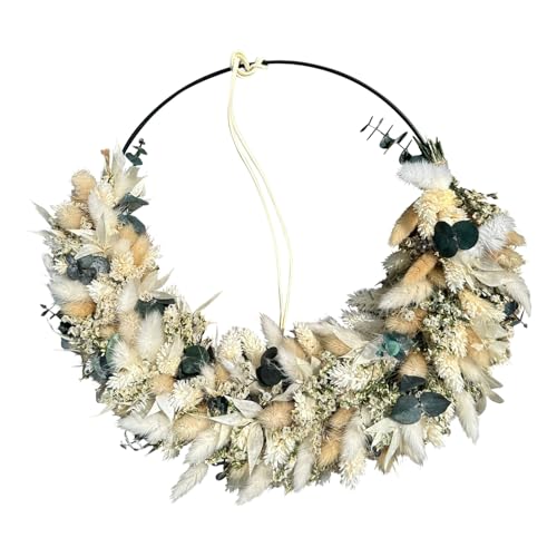 Belunara® Trockenblumenkranz Winter Ø 30cm - Türkranz ganzjährig - kein Plastik - Premium Qualität aus Deutschland - Handgemacht - Trockenblumen Kranz - Fensterdeko hängend - Boho Deko