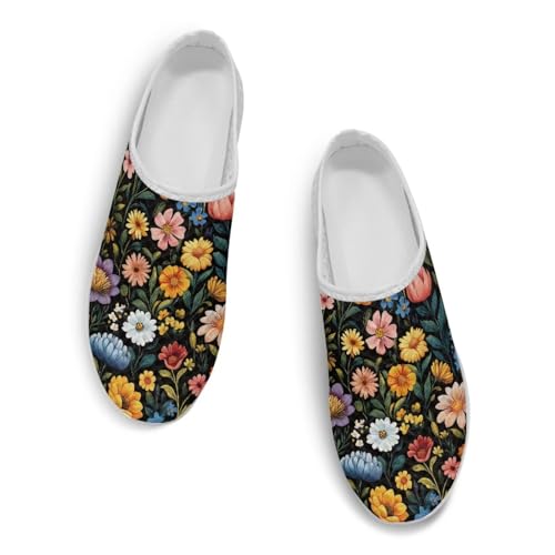 Slip On Tennis Shoes Women Comfort Stretch Walking Loafers Mule Art Tropical Floral Sneakers with Arch Support2