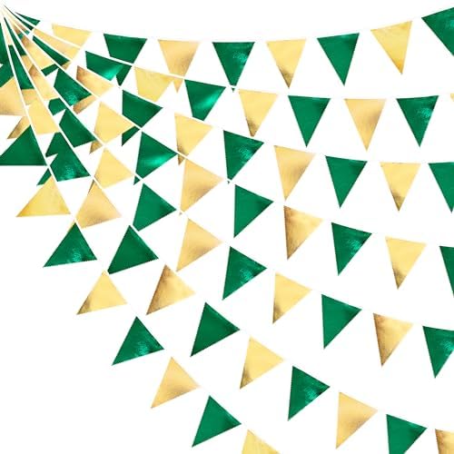 Green Gold Party Decorations Metallic Fabric Triangle Pennant Ban...
