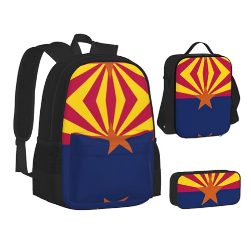 nanger Arizona State Flag Print 3-Piece Set Backpack, Lunch Bag And Pencil Case, For Travel, College, And Daily Use2