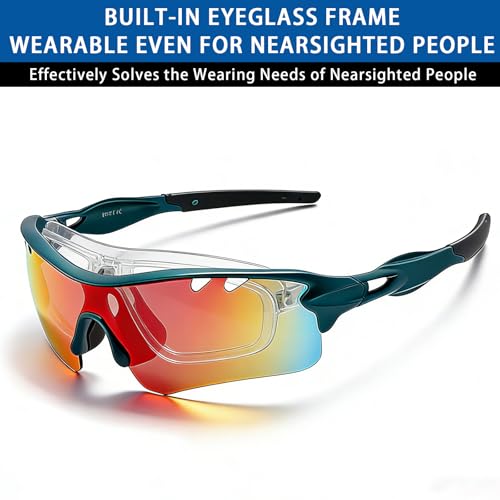 Image of Cycling Sunglasses with 5 Interchangeable Lenes, Polarized UV400 Sports Sunglasses, Anti-Glare Lightweight Running Sunglasses for Men Women Outdoor Sports Cycling Running Hiking
