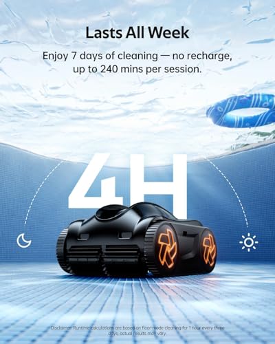 Pool Cleaner K40, 4H Runtime Cordless Robotic Pool Vacuum, Touch Screen, Smart Navigation, Cleans Floor, Walls, Waterline, Ideal for Above & In-Ground Pools, Self-Parking