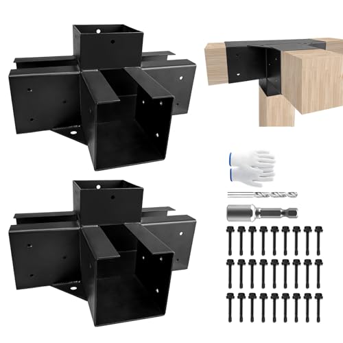 VoTwoofv Pergola Bracket kit 4x4,4-Way Right Angle Corner Bracket Woodworks Pergola kit for Wood Beam (Actual: 3.5" x3.5'') Outdoor Gazebos, Patio Pergolas, Log Cabins - 2 Pack…