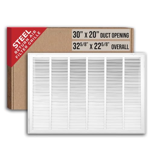 Fits 30x20 Duct Opening | Steel Return Air Filter Grille by Handua [Removable Door] for 1-inch Filters | Vent Cover Grill | White | HVAC Cold Air Intake Grille | Out Dim: 32 5/8'W X 22 5/8'H