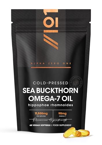 Sea Buckthorn Omega 7 Oil 11 550mg - 60 Vegan Softgels- High Strength 90mg Palmitoleic Acid- Pure & Potent Hippophae Rhamnoides Supplement Capsules - By Alpha01