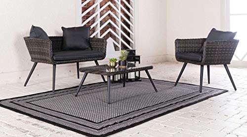 Tapete Unique Loom Multi Border 125x185 cm Gris/Negro miniatura 2