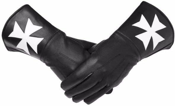Knight of Malta Black Gauntlets – Soft Leather Gloves with White Maltese Cross
