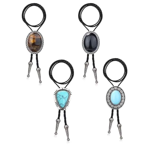 Besteel 4Pcs Bolo Tie for Men Western Cowboy Natural Tiger Eye Leather Necktie Halloween Costume Accessories for Men Women