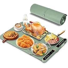 Silicone Warming Mat for Food, Fast Full Surface Electric Heating Warming Tray, 9 Level Temperature Adjustable Warming Kitchen Mat, Roll Up Food Warmer Mat for Countertop, Party, Travel