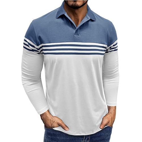 Polo de manga larga para hombre, color de contraste, camiseta ligera de manga larga, transpirable, polo de golf, camiseta para hombre, camiseta deportiva básica, corte ajustado, camiseta con bolsillo