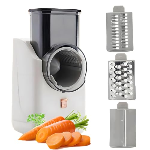 Rallador De Queso Eléctrico, Cortador De Verduras con Carga USB para Quesos De Patata con 3 Cuchillas De Acero Inoxidable, Trituradora De Frutas Electrónica 3 En 1, para Patatas Enteras White