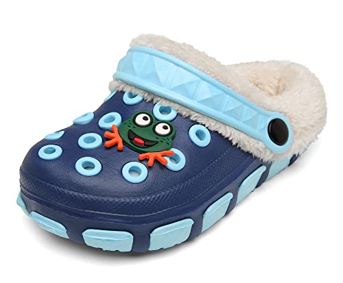 SMajong Enfant Sabots Hiver Garçon Fille Chaud Pantoufles Peluche Chaussons de Maison Mules Chaussures de Jardin Antidérapant 27 EU (Taille de l'étiquette 29)