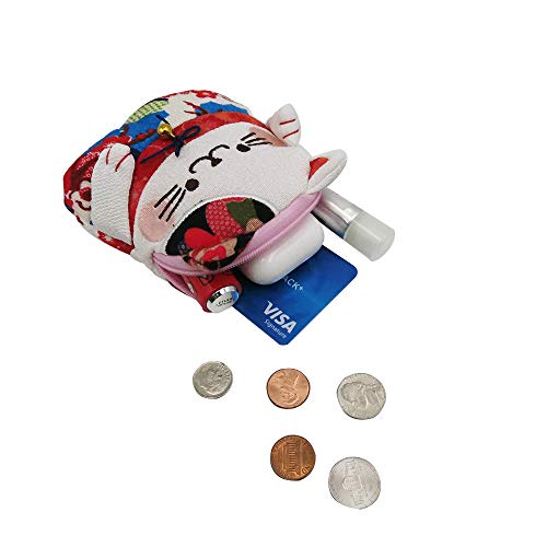 Bar Autotech Zipper Japanese Style Lucky Cat - Fortune Cat Coin Purse Mini Pouch Holder Keys Case For Credit Cards, Makeup, Credit And Accessories (Blue) #TOP6