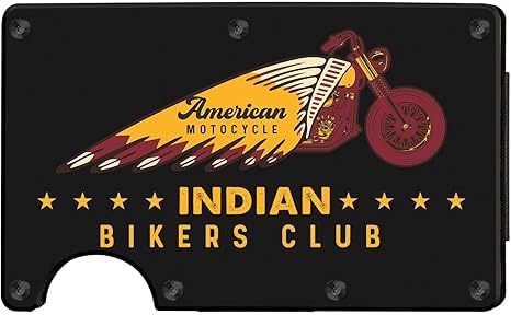 Slim Wallet With Money Clip, Vintage American Motorcycle Indian Bikers Club Biker Slim Blocking Metal Pocket Credit Card Holder Wallet For Dad Grandpa Son Fathers day, 3.35 x 2.13, Black