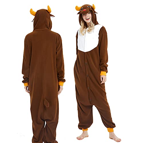 [Formemory] トナカイ 着ぐるみ クリスマス コスチューム コスプレ衣装 フリース 着ぐるみ 大人用 フリース サンタ クリスマスコスチューム 衣装 男女兼用 柔らか かわいい 動物 キャラクター ハロウィン パーティー ゆったり S-M-L-XL