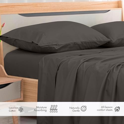 Image of Royale Linens 300 Thread Count 100% Long Staple Combed Cotton Flat Sheet - Super Soft - Top Sheets - Twin Flat Sheet Sold Separately - Breathable, Cool & Crisp Percale Sheets Only (Twin, Grey)