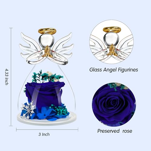 Image of Preserved Flowers for Delivery Prime,Birthday Gifts for Women Mom Grandma | Christmas Rose Gifts for Women Mom Her,Glass Angel Figurines with Forever Preserved Flower Inside,Rose Gift Stocking Stuffers