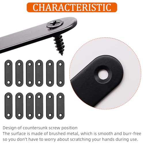Image of Serplex 12Pcs Flat Plate Straight Brackets with Screws, Flat Brace Bracket Stainless Steel Mending Joining Plates for Wood, Board, Bed Frame, Furniture & Shelves, 50mm, Black