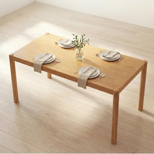 Image of DUOMAY Modern Rectangular Dining Table, 64.5'' Farmhouse Solid Wood Kitchen Table for 4-6 Person, Breakfast Dinner Table for Dining Room, Living Room, Natural
