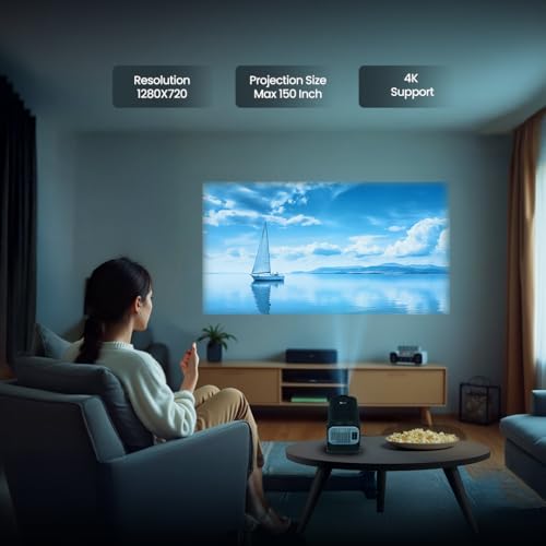 Image of OTEK Joy Smart Portable Projector | Android 11, Native 720P HD with 4K Support | 3500 Lumens 200 ANSI | 5G WiFi & BT 5.4 | Mini Home Theater, Keystone, 180 Flip, Built-in Speaker