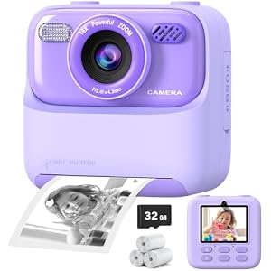 Upgrade Kids Camera Instant Print for Boys and Girls, 1080P HD Dual-Lens Selfie Digital Camera with Print Paper & 32G Card, Christmas Birthday Gifts Toys for Toddler and Teenagers Age 3-16 Y