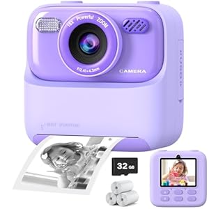 Kids Instant Digital Cameras for Boys and Girls, 1080P HD Dual-Lens Selfie Digital Camera with Print Paper & 32G Card, Christmas Birthday Gifts Toys for Toddler and Teenagers Age 3-16 Years Old