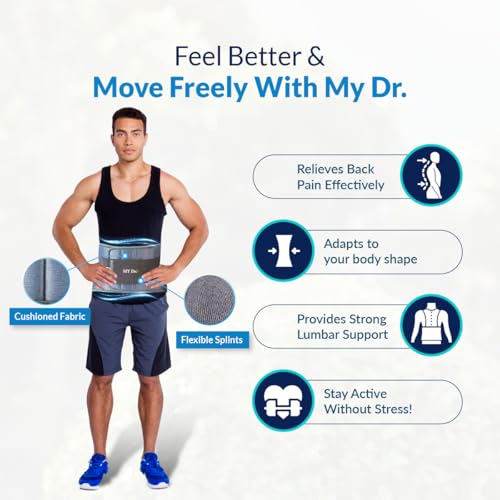 Image of MY Dr. Lumbar Sacral Belt - Back Support for Pain, Sciatica, Muscle Spasms & Herniated Disc Relief | 5 Flexible Splints, Dual Adjustable Straps | Breathable, Skin-Friendly Fabric | Waist Size 34-40 Inches (M) (M)
